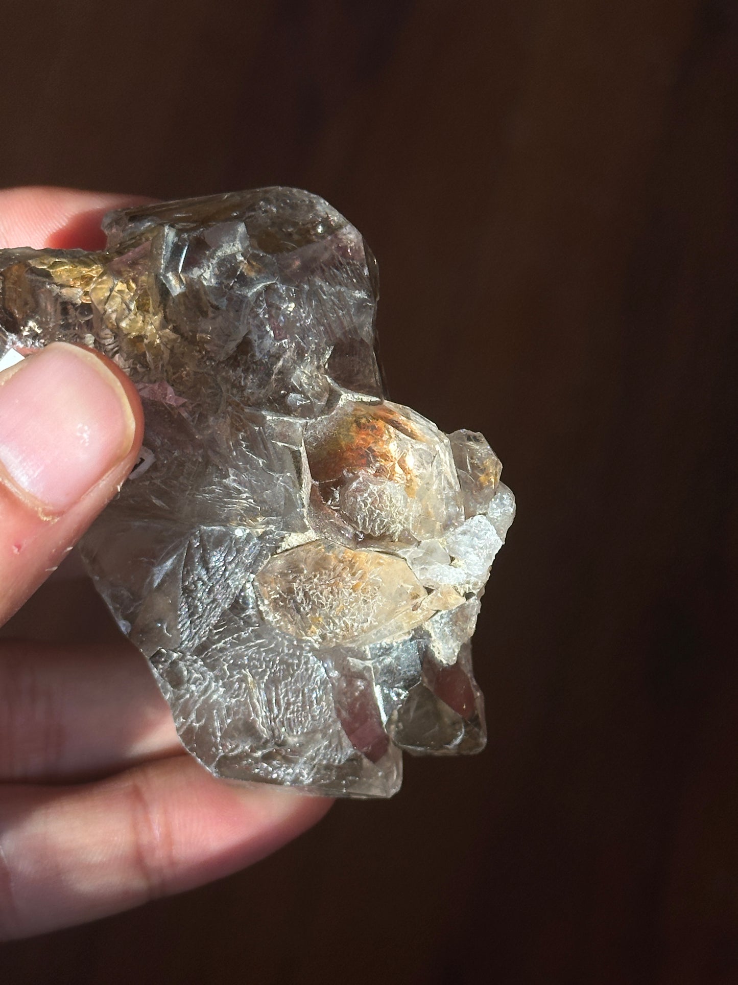 Elestial Quartz with Strawberry Quartz, Hematite, Goethite, and Epidote Inclusions,