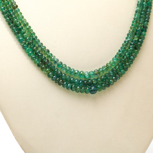 Natural Emerald Faceted Bead 3 line Necklace-166.15 carats