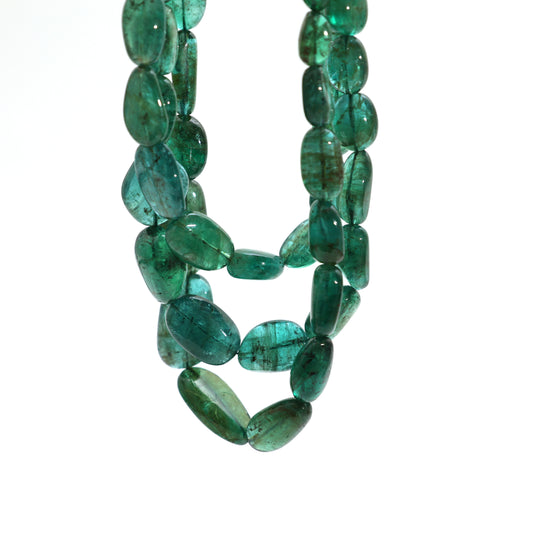 AAAA Natural Emerald Tumbled Bead 3 line Necklace- 632.85 cts