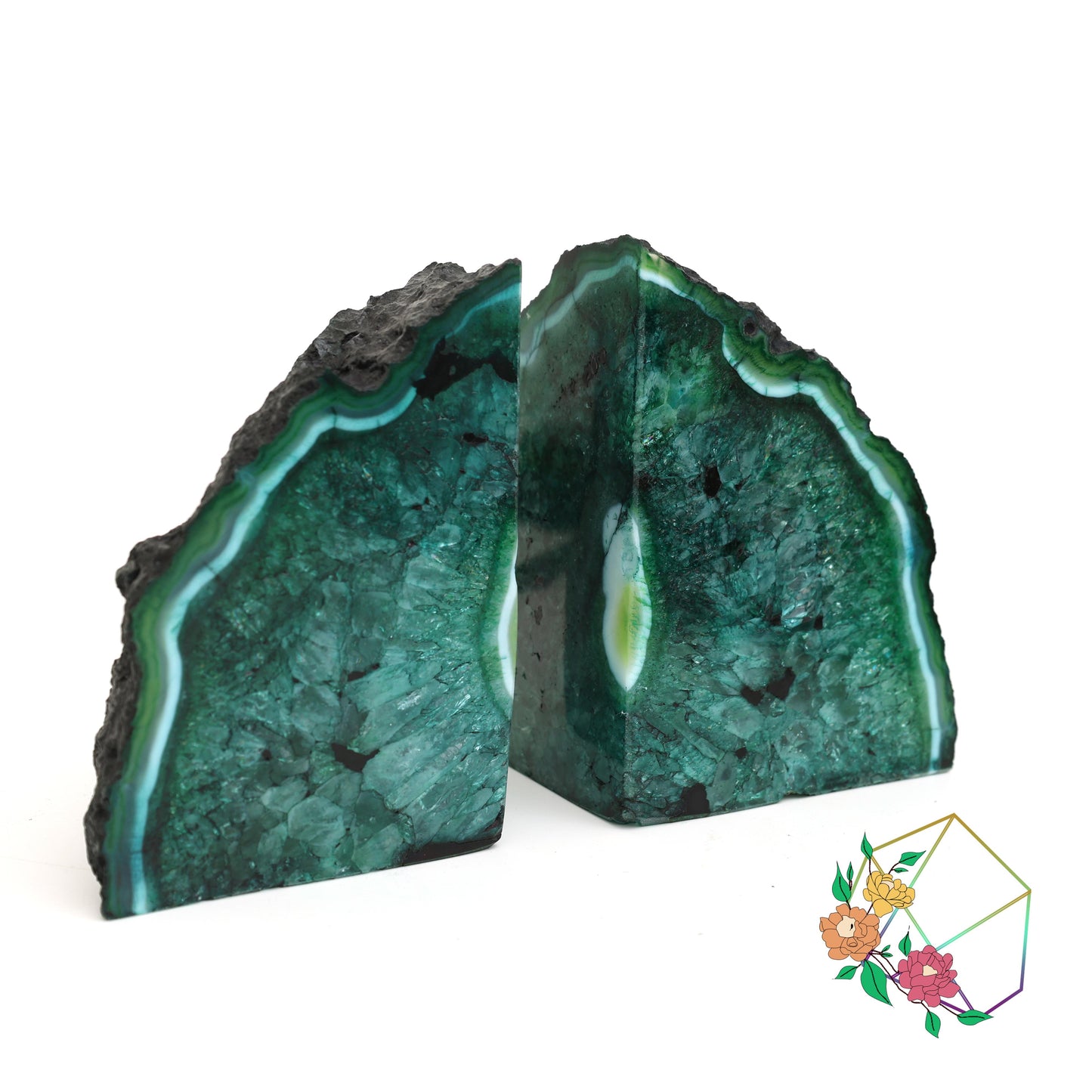 Natural Green Agate Geode Bookends - Atyahara Rocks and Minerals