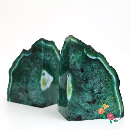 Natural Green Agate Geode Bookends - Atyahara Rocks and Minerals