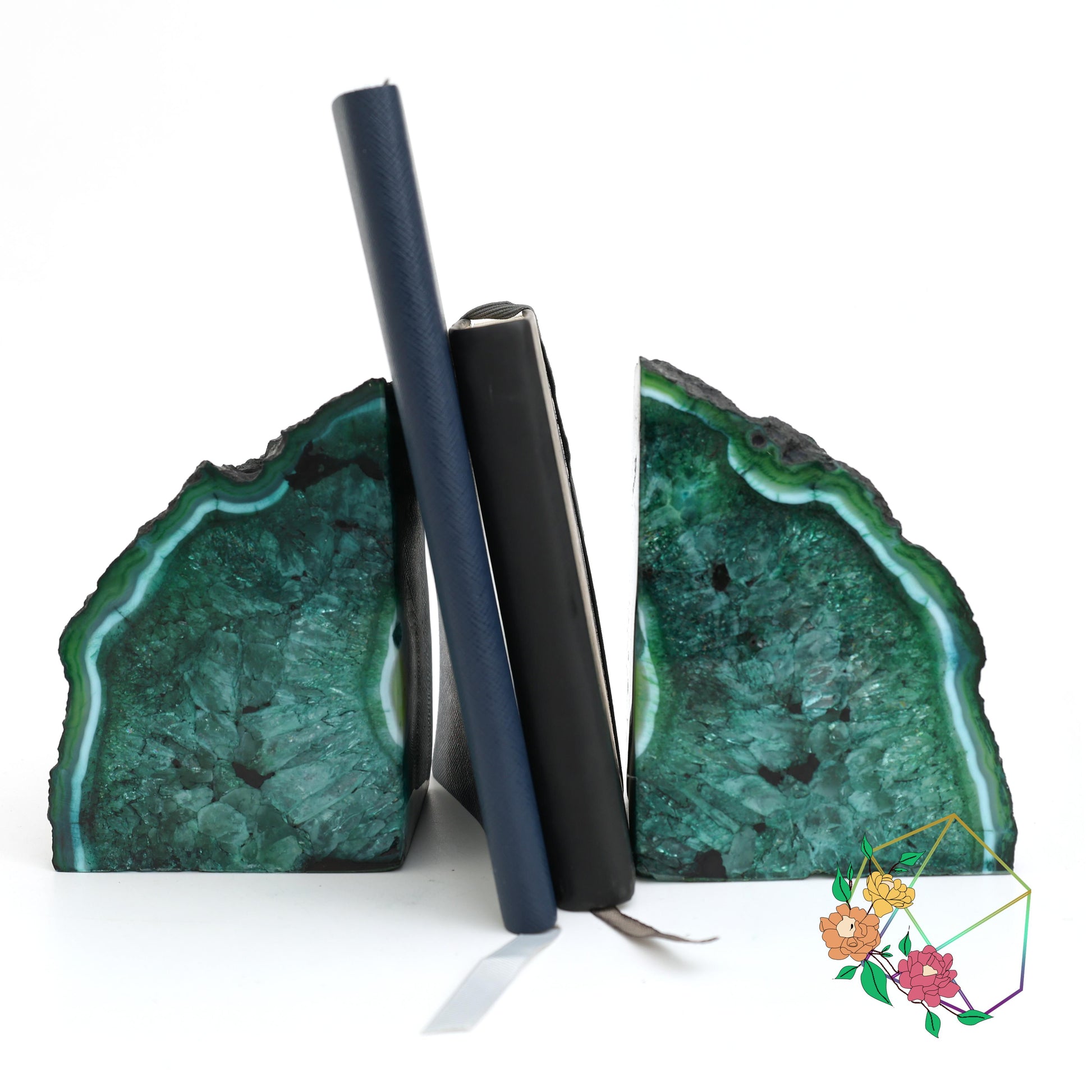 Natural Green Agate Geode Bookends - Atyahara Rocks and Minerals