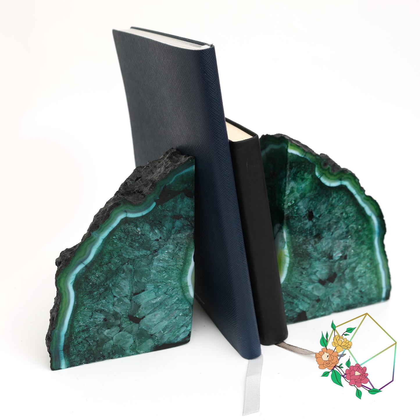 Natural Green Agate Geode Bookends - Atyahara Rocks and Minerals