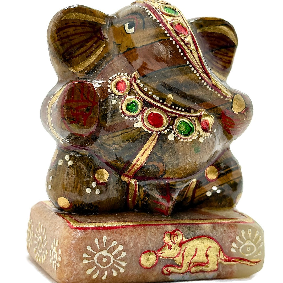 Tiger's Eye Painted Ganesha - 2.5"