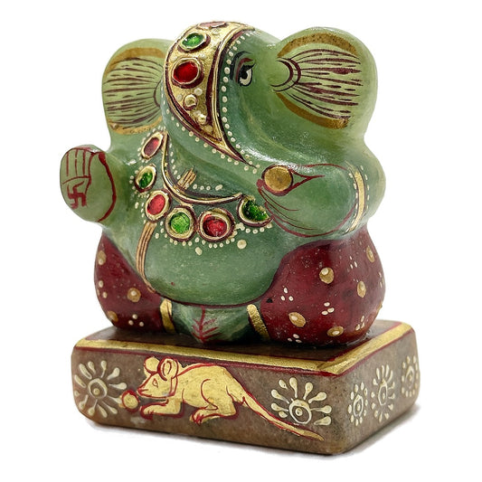 Green Aventurine Painted Ganesha - 2.5"