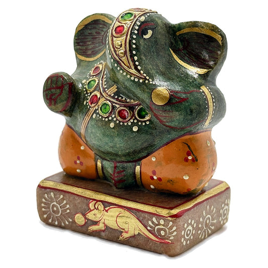 Dark Green Aventurine Painted Ganesha - 2.5"