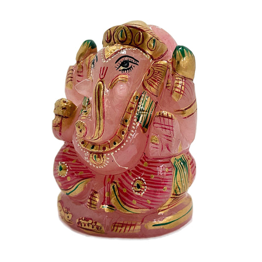 Rose Quartz Painted Ganesha - 3"