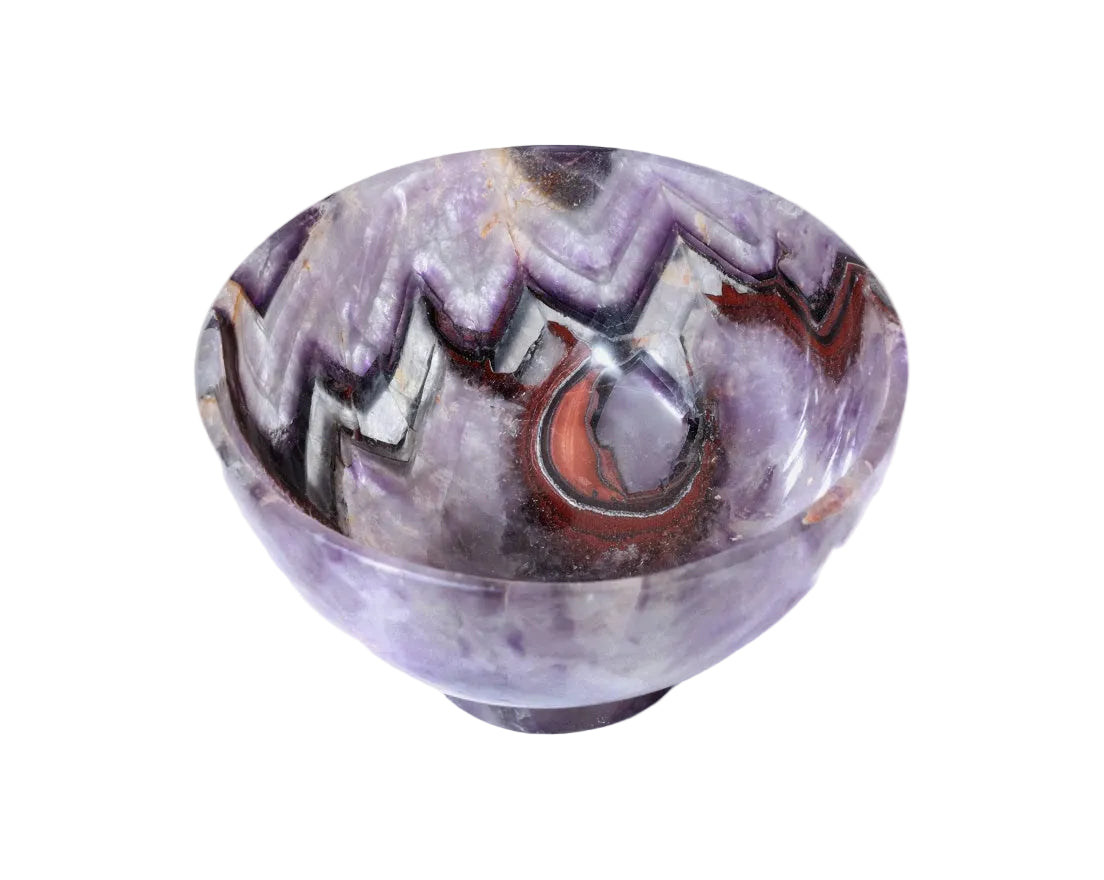 Marbled purple and gray bowl on a white background