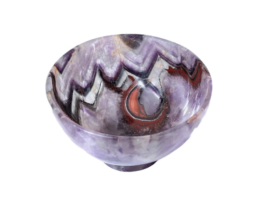 Marbled purple and gray bowl on a white background