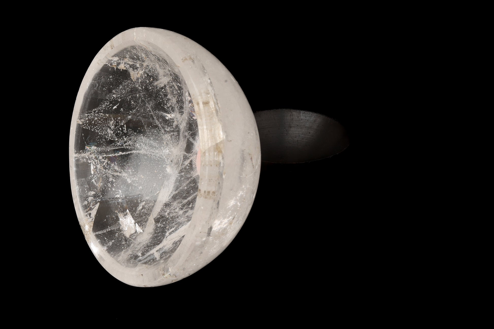 Clear crystal stone on a black background