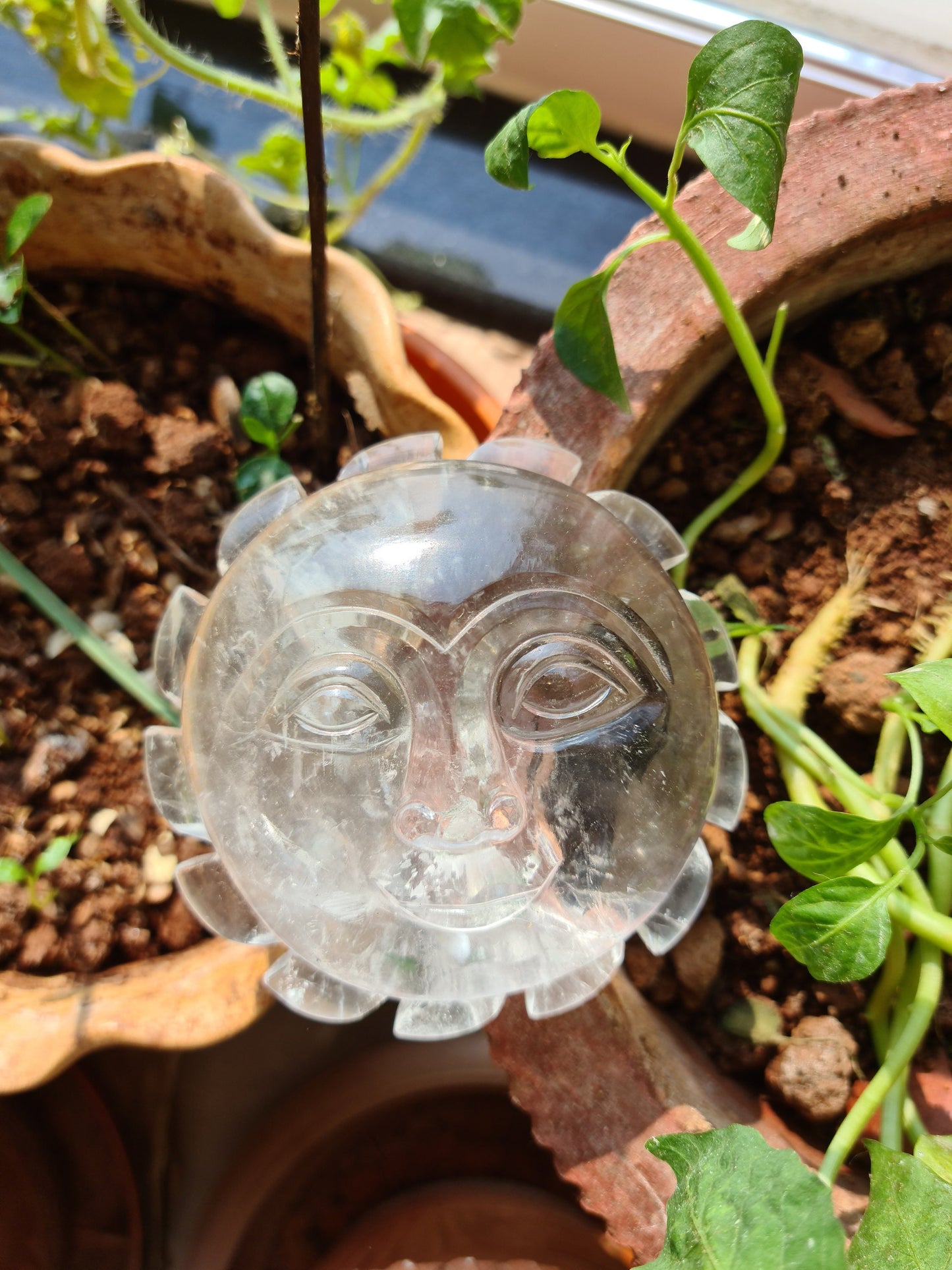 Crystal Quartz Sun and Moon Carving - Atyahara Rocks and Minerals