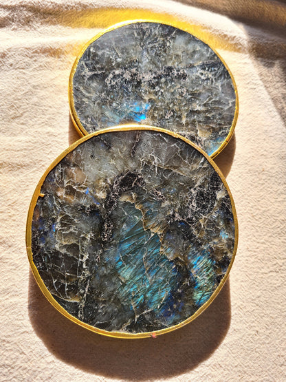 Labradorite Electroplated Coasters - Atyahara Rocks and Minerals