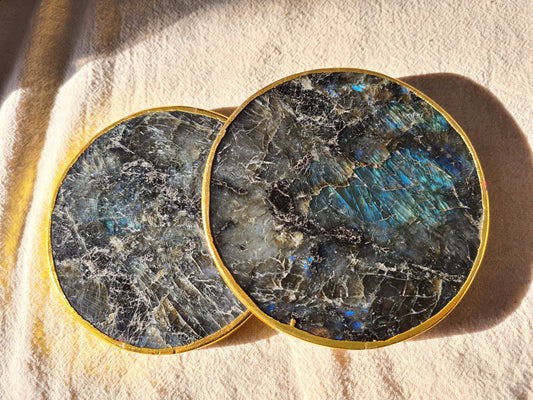 Labradorite Electroplated Coasters - Atyahara Rocks and Minerals