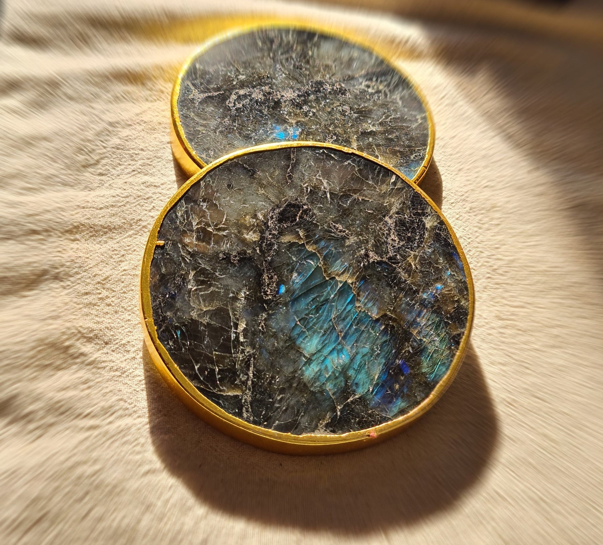 Labradorite Electroplated Coasters - Atyahara Rocks and Minerals