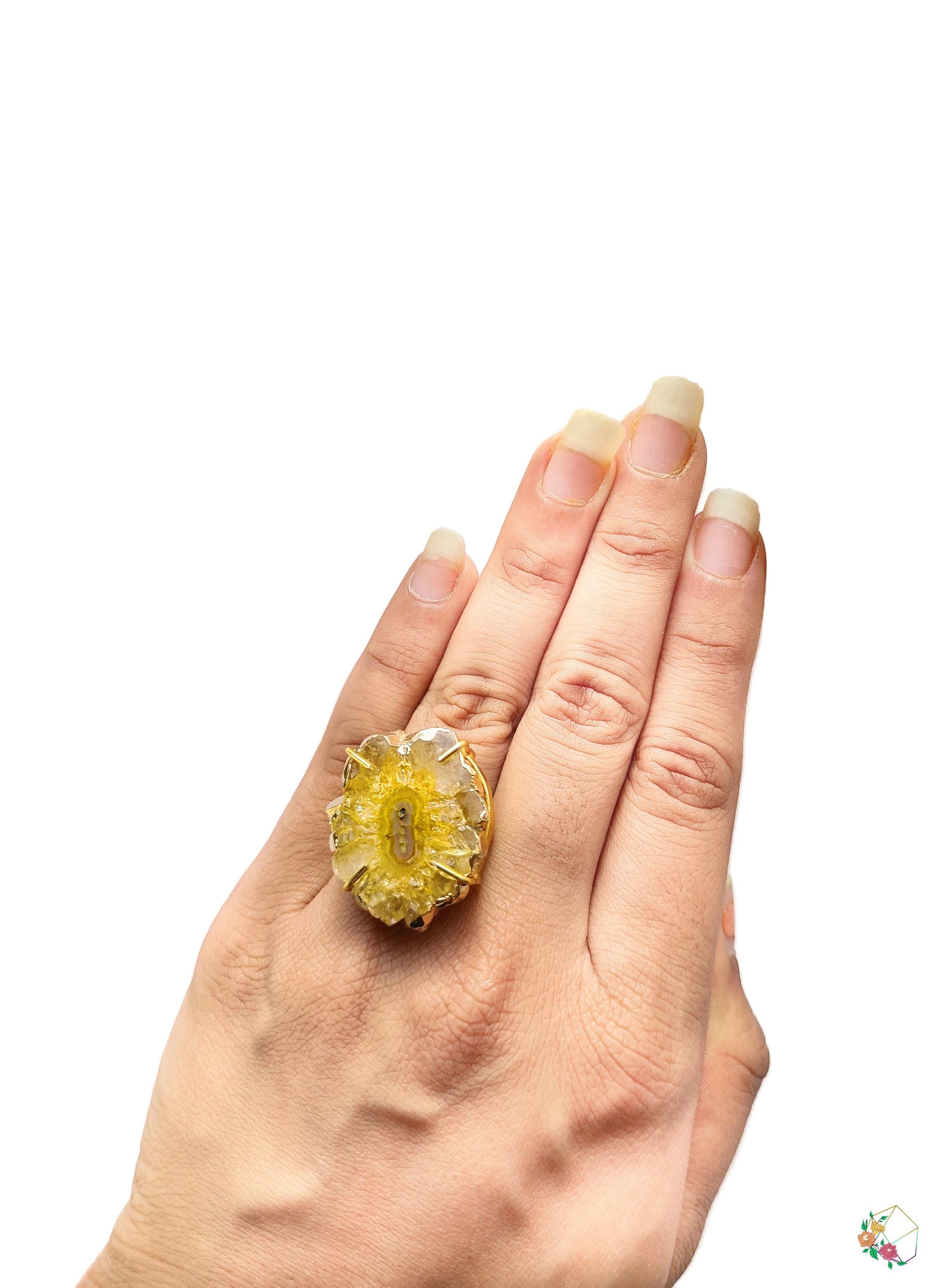 Ochre Druzy Agate Cocktail Ring - Atyahara Rocks and Minerals