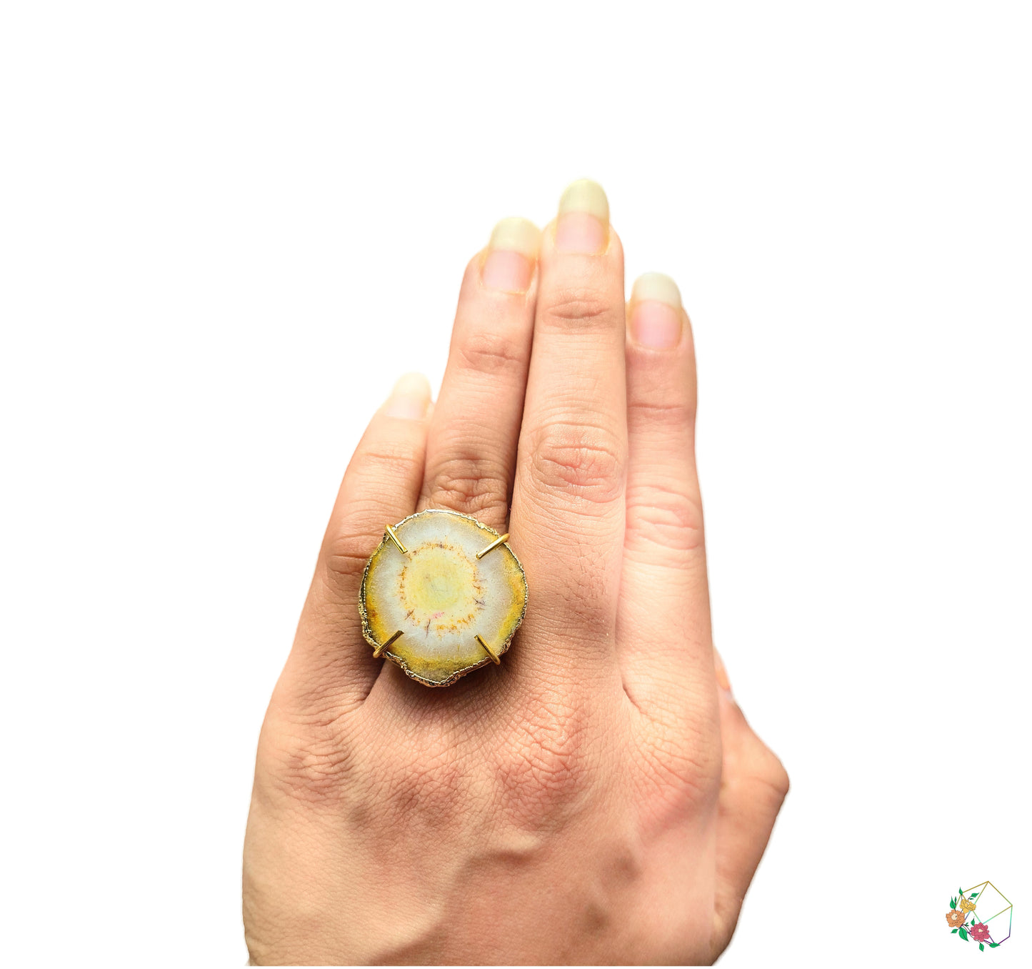 Ochre Druzy Agate Cocktail Ring - Atyahara Rocks and Minerals