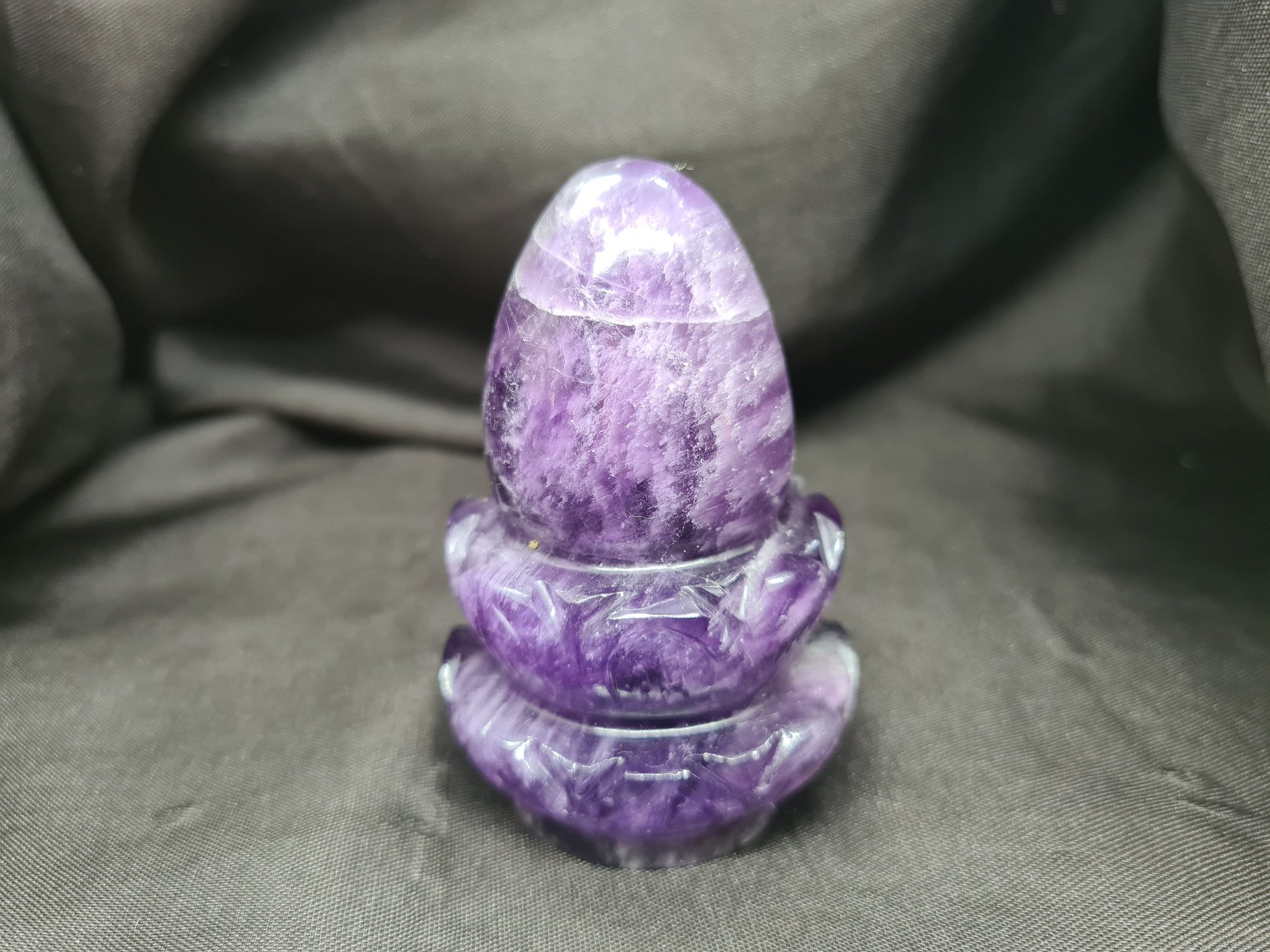 Amethyst Shiva Lingam on Double Lotus Flower - Atyahara Rocks and Minerals