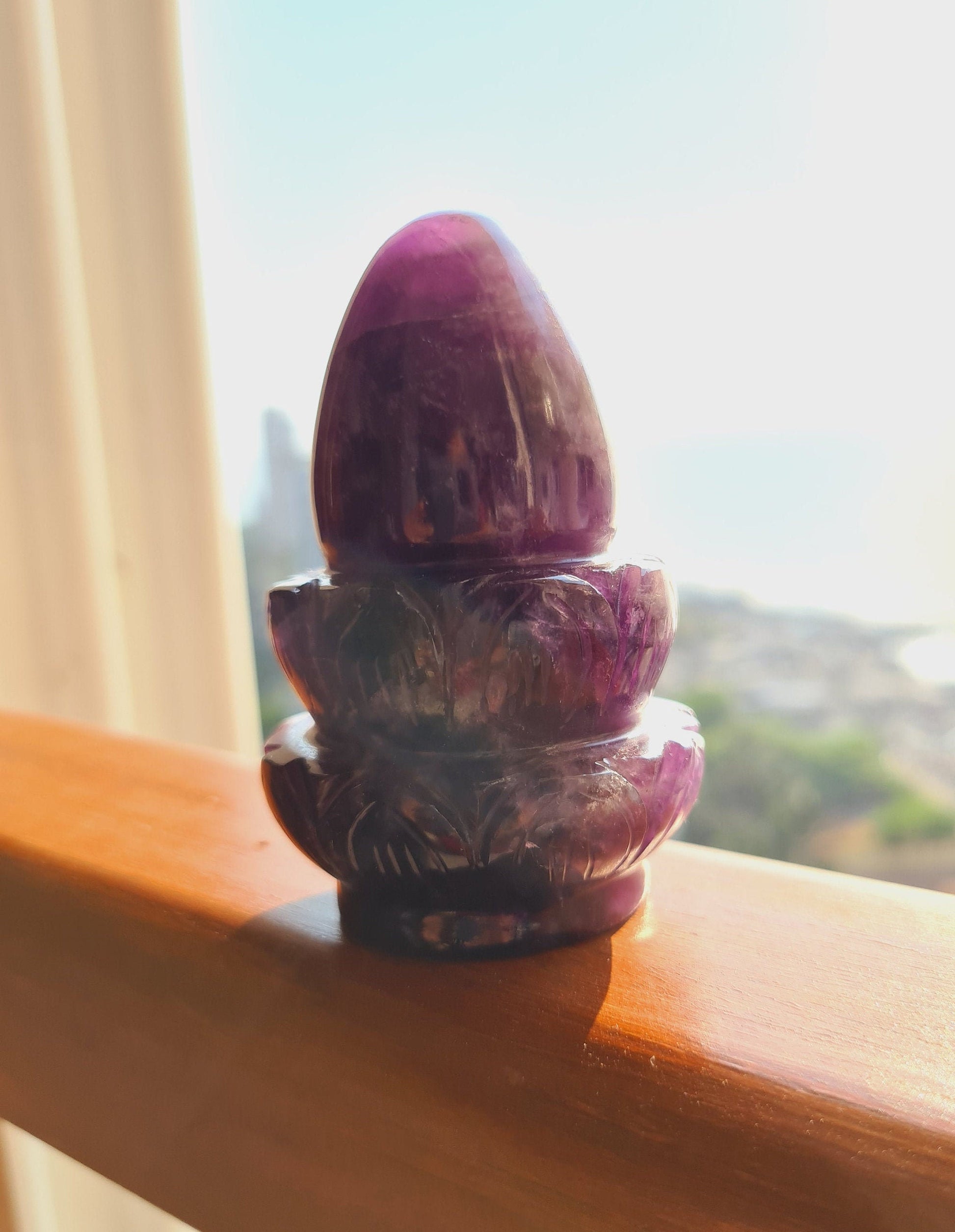 Amethyst Shiva Lingam on Double Lotus Flower - Atyahara Rocks and Minerals