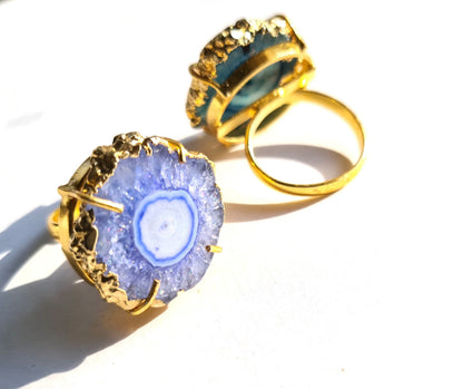 Blue Agate Druzy Cocktail Ring - Atyahara Rocks and Minerals