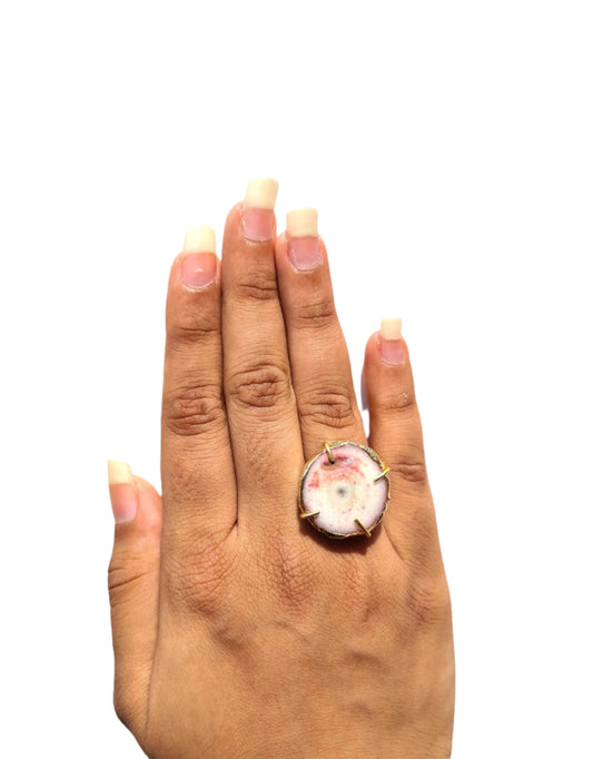 Baby Pink Agate Druzy Cocktail Ring - Atyahara Rocks and Minerals