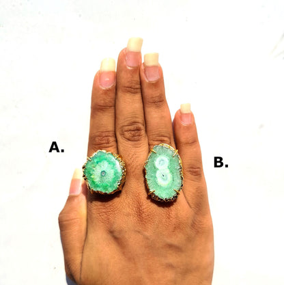 Light Green Agate Druzy Cocktail Ring - Atyahara Rocks and Minerals