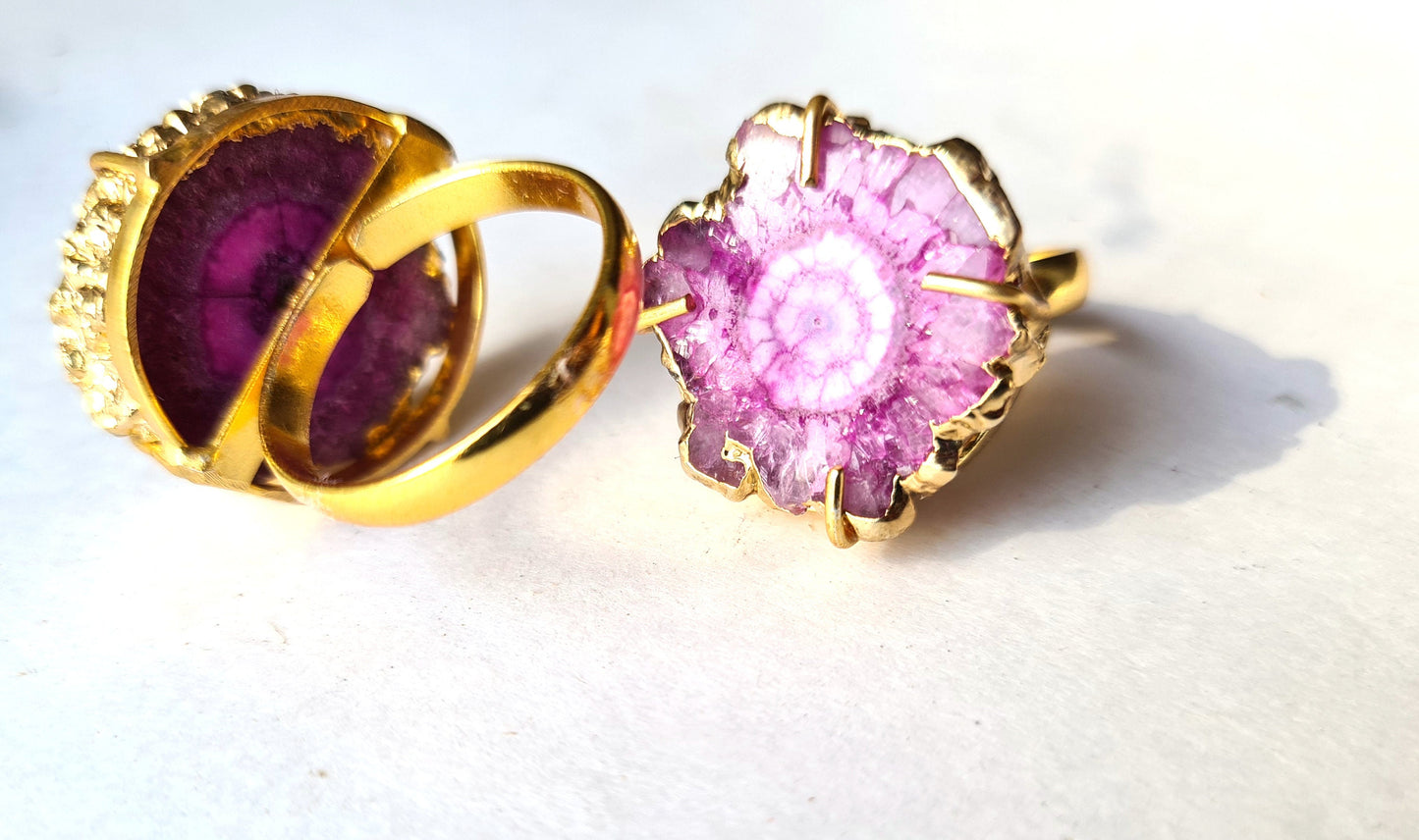 Pink Agate Druzy Cocktail Ring - Atyahara Rocks and Minerals