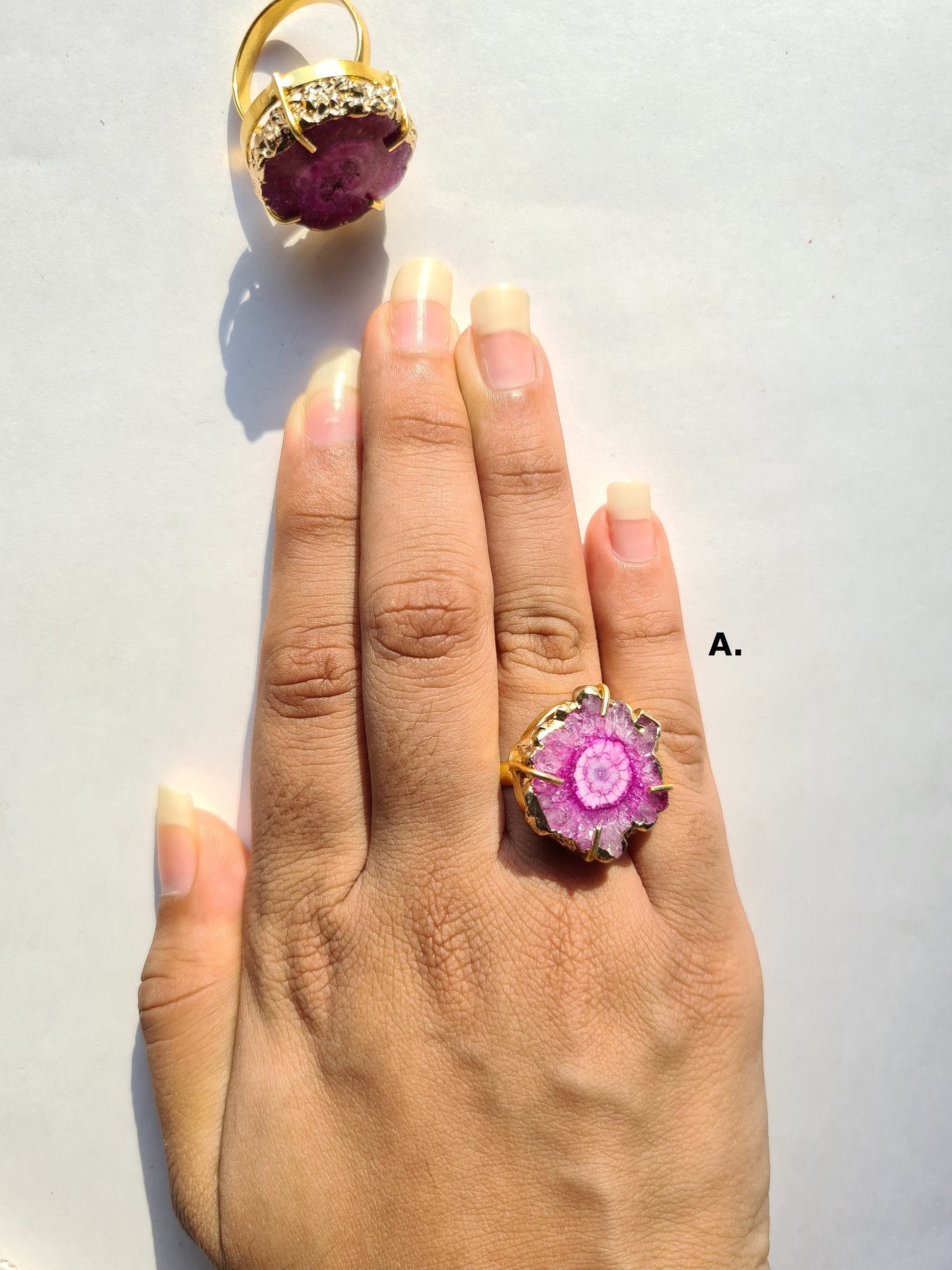 Pink Agate Druzy Cocktail Ring - Atyahara Rocks and Minerals