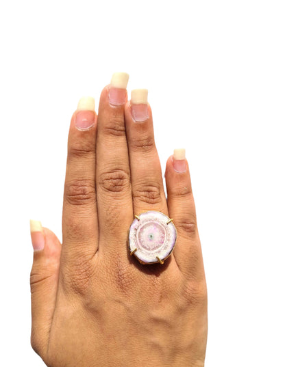 Baby Pink Agate Druzy Cocktail Ring - Atyahara Rocks and Minerals