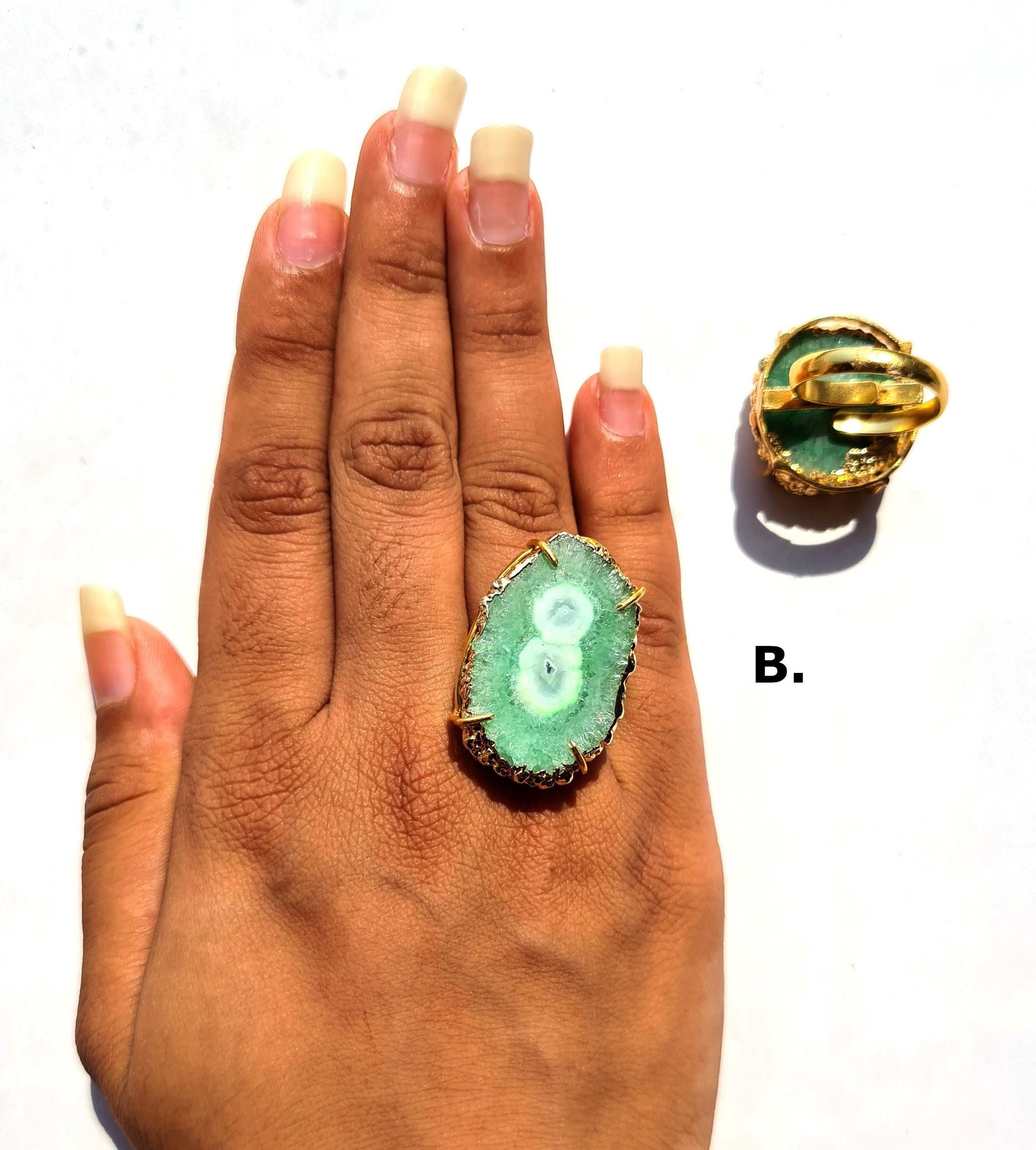 Light Green Agate Druzy Cocktail Ring - Atyahara Rocks and Minerals