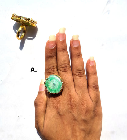 Light Green Agate Druzy Cocktail Ring - Atyahara Rocks and Minerals