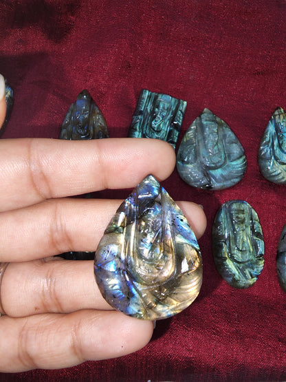 Miniature Ganesha Statues in Labradorite