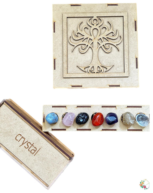 7 Chakra Tumble Crystal Set in Wooden Box