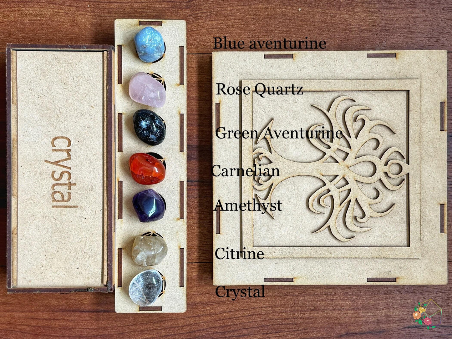 7 Chakra Tumble Crystal Set in Wooden Box