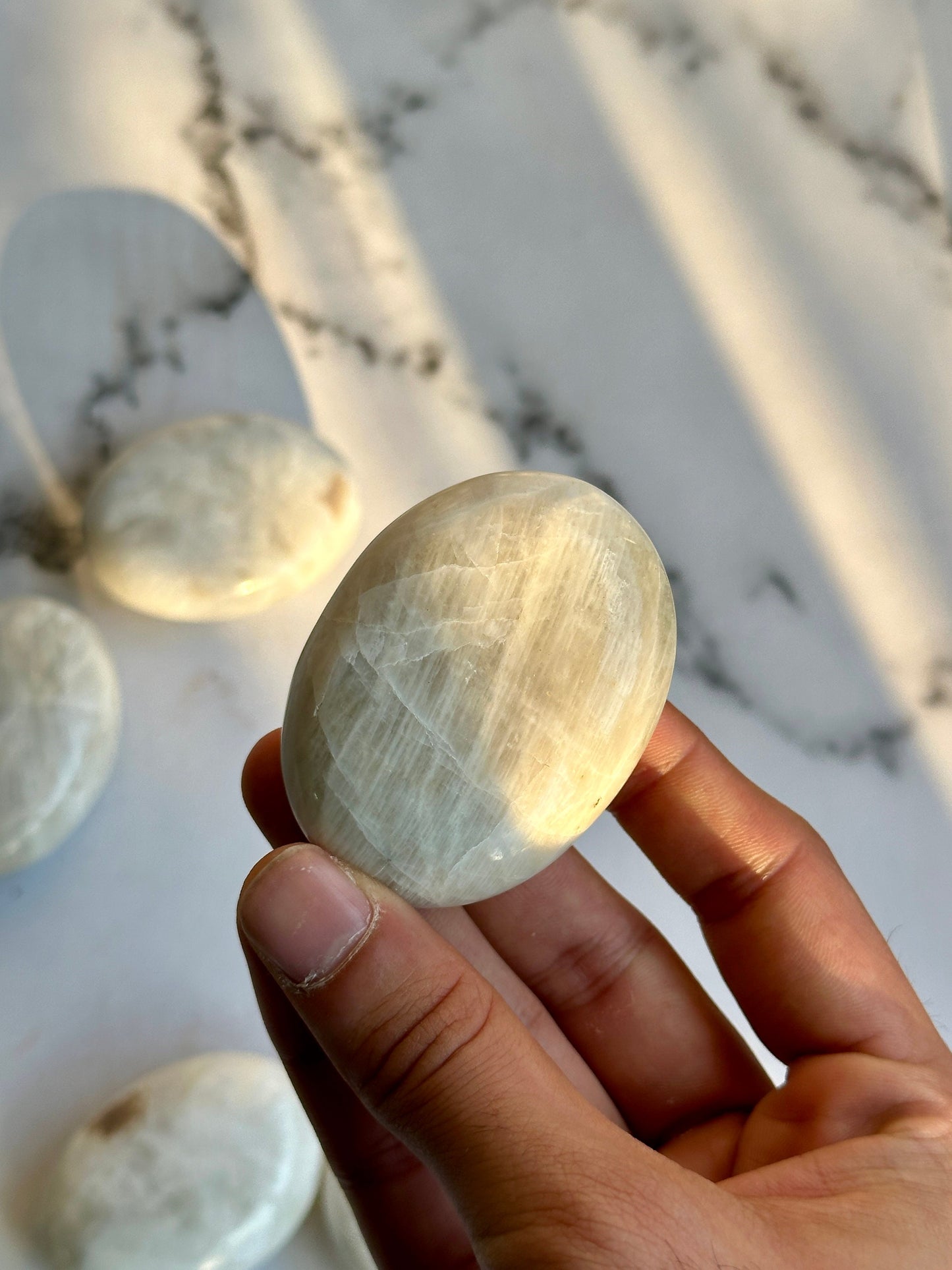 White Rainbow Moonstone Palmstone - Atyahara Rocks and Minerals