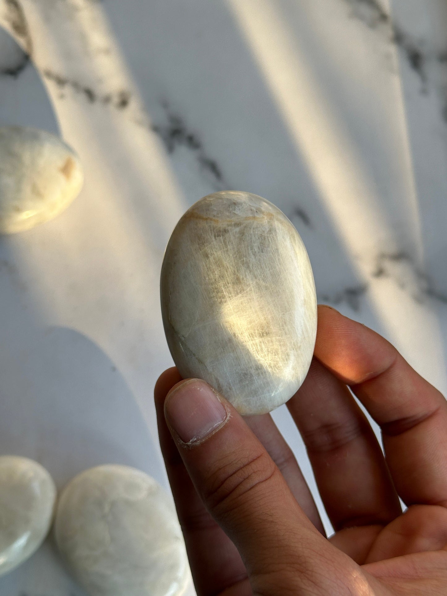 White Rainbow Moonstone Palmstone - Atyahara Rocks and Minerals