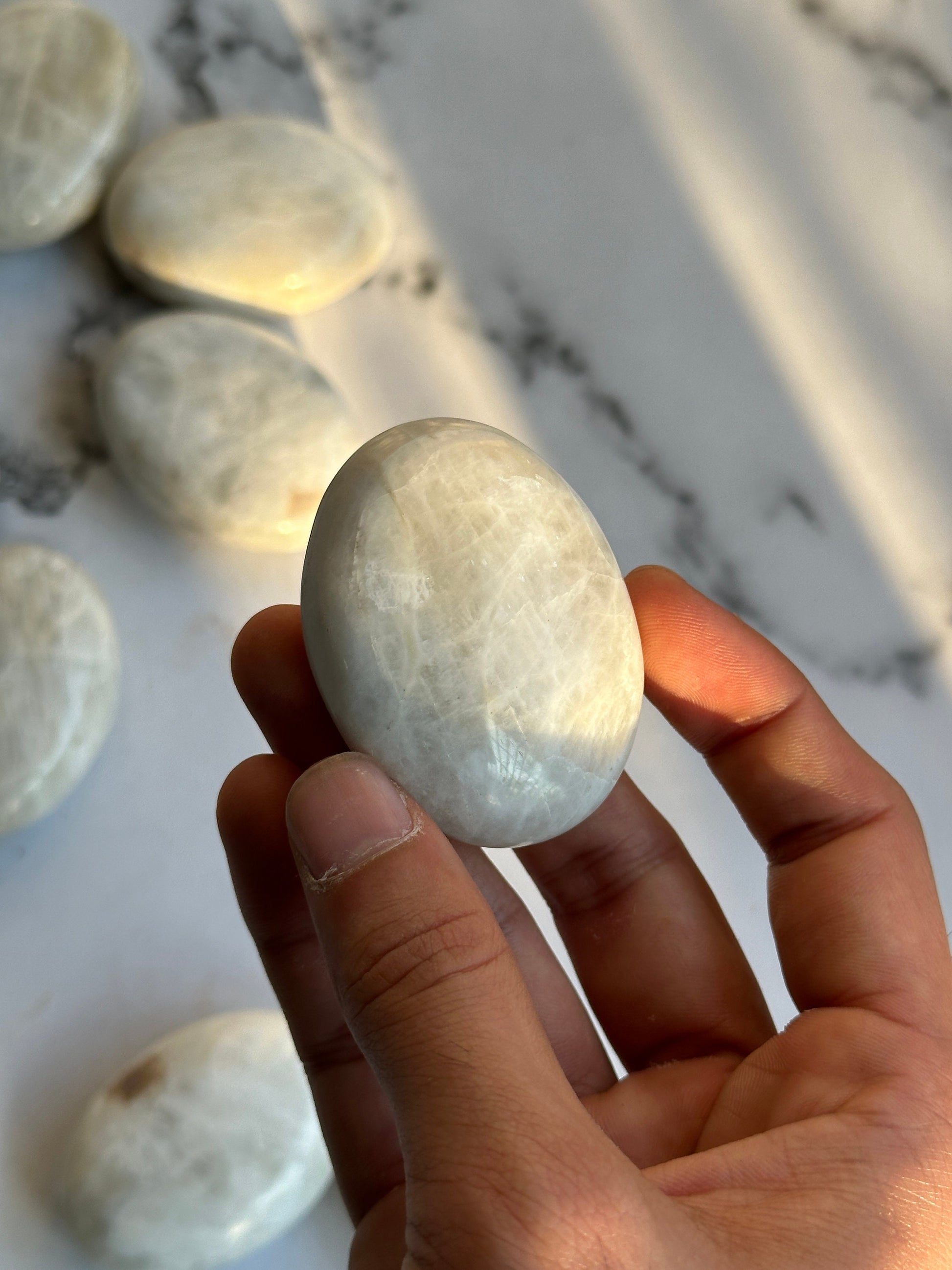 White Rainbow Moonstone Palmstone - Atyahara Rocks and Minerals