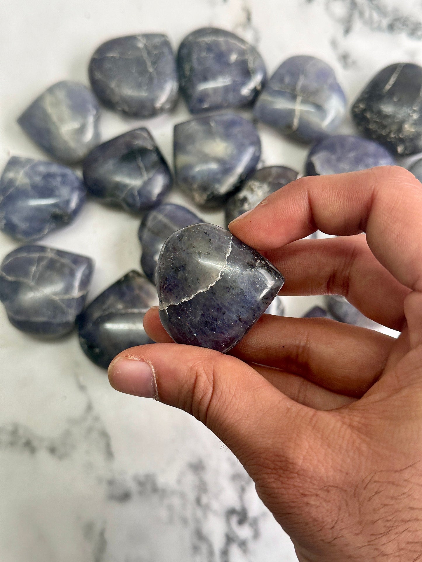 Iolite Hearts - Atyahara Rocks and Minerals