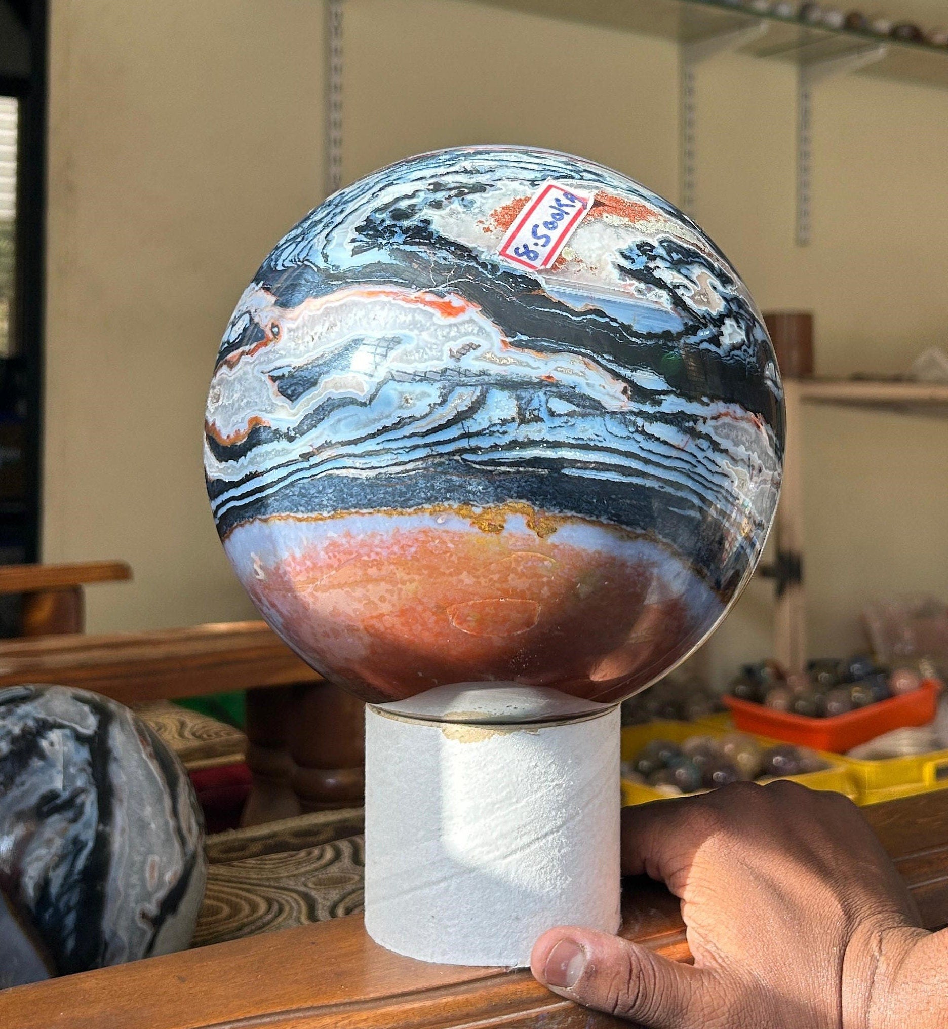 Blue Zebra Agate Sphere - Atyahara Rocks and Minerals