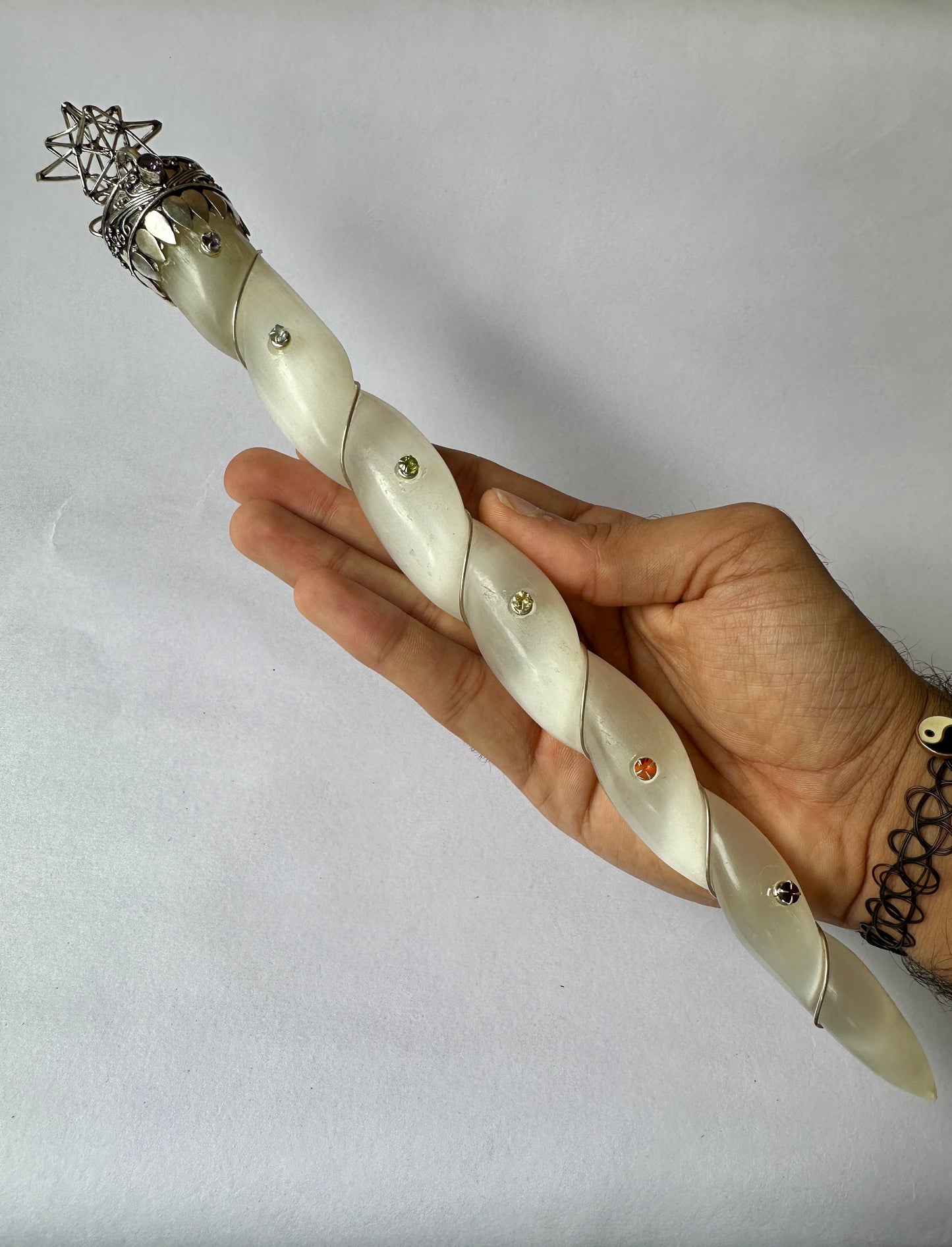 Moroccan Selenite 7 Chakra Reiki Wand - Atyahara Rocks and Minerals